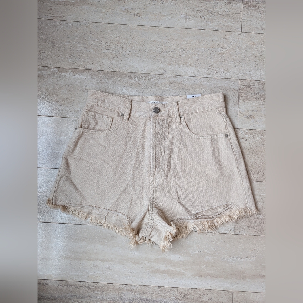 NEW Pacsun Vintage High Rise Tan Beige Cream Denim Shorts Frayed Size 27